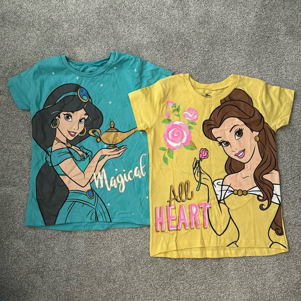 Disney Princess Girls Shirts - Jasmine and Belle - Size 7/8. Two for one!